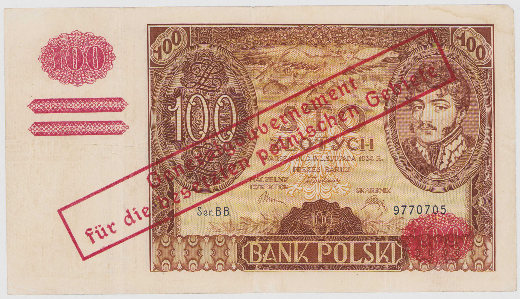 100 złotych 1934 seria BB - fałszywy nadruk